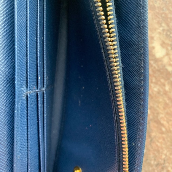 Prada Saffiano Metal Bar Continental Flap Wallet in Bluette - GUC - Picture 9 of 12